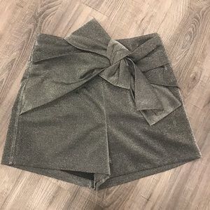 Zara Metallic Olive Tie-Waist Shorts